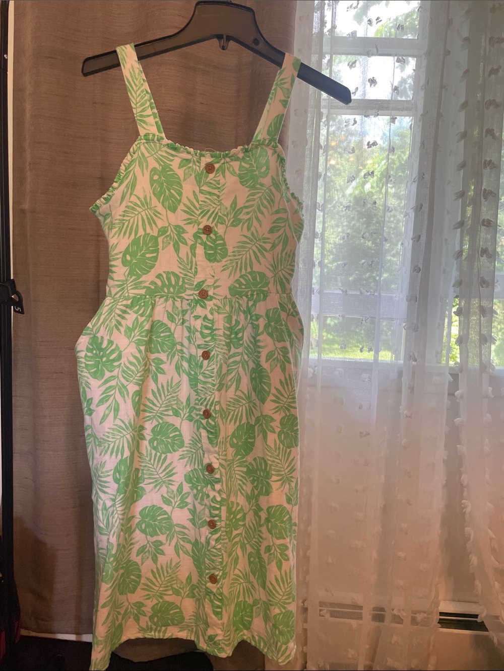 Gymboree White Sundress with Green Leaf Print